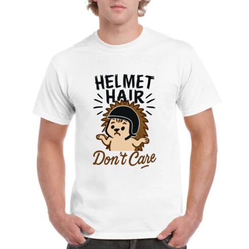 Helmet Hair Don't Care Funny Hedgehog T-Shirt cover image.
