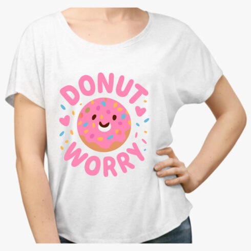 Donut Worry Cute Pink T-Shirt Funny Gift Tee cover image.