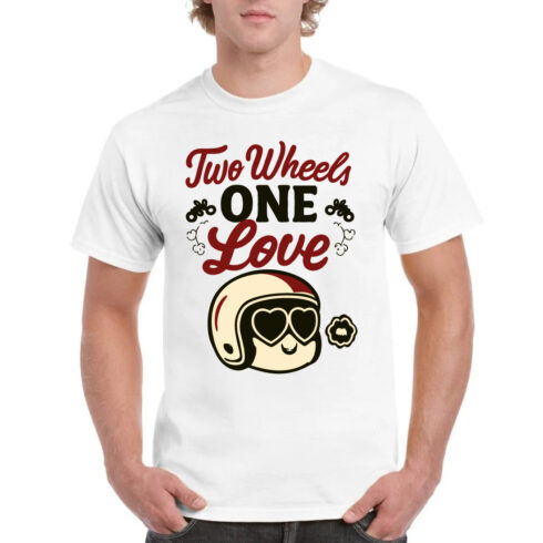 Two Wheels One Love Motorcycle Biker T-Shirt cover image.