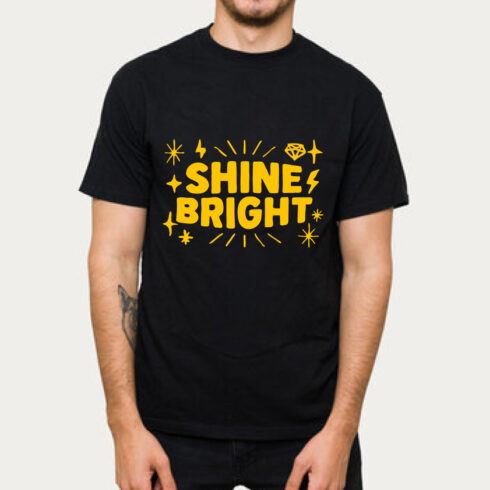 Shine Bright T-Shirt Yellow Text Motivational Tee cover image.
