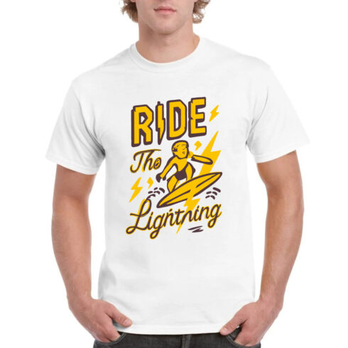 Ride The Lightning Surf T-Shirt Beach Wave Tee cover image.