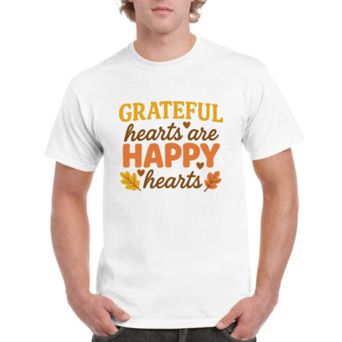 Grateful Hearts Are Happy Hearts Thanksgiving Tee cover image.