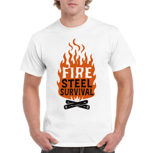 Fire Steel Survival Flames Bushcraft T-Shirt cover image.