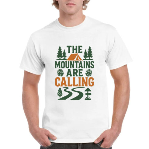 The Mountains Are Calling Adventure Hiking Tee cover image.