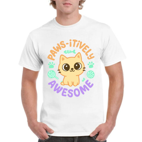 Pawsitively Awesome Cute Cat Tee Kawaii Kitten cover image.