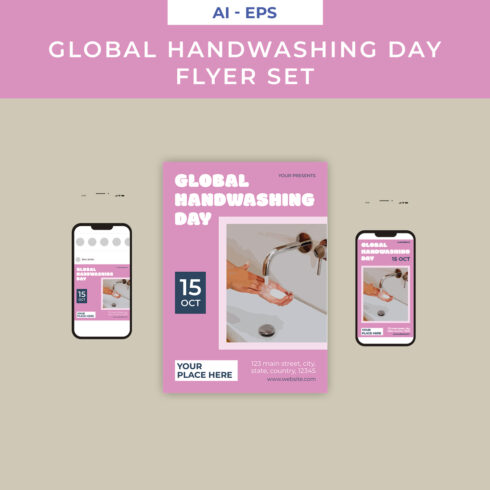 Global Handwashing Day Flyer Set Design cover image.