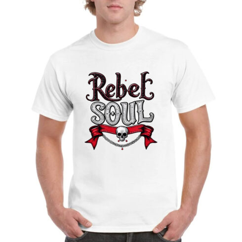 Rebel Soul Skull Banner Chain Gothic Biker Tee cover image.