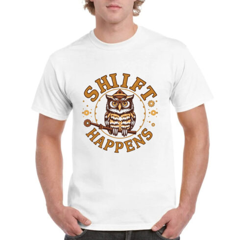 Shift Happens Owl Graduate Funny T-Shirt cover image.