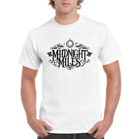 Midnight Miles Gothic Moon Stars T-Shirt Dark Art cover image.