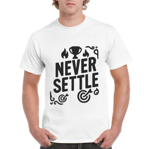 Never Settle Motivational Tshirt Success Winner Tee cover image.