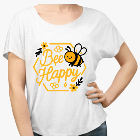 Bee Happy Cute Honeybee Tee Positive Vibes Shirt cover image.