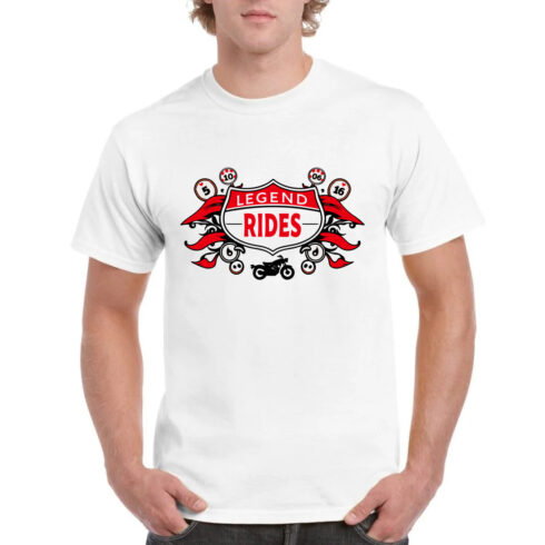 Legend Rides Motorcycle T-Shirt Biker Badge Tee cover image.