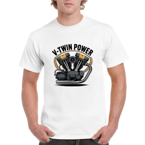 V-Twin Power Motorcycle Engine T-Shirt Design cover image.