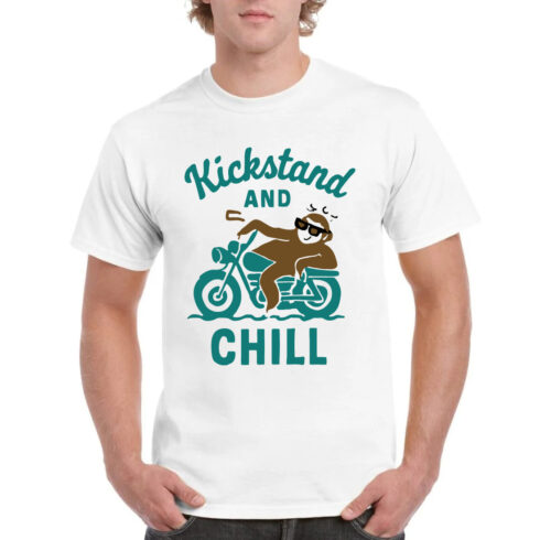 Kickstand & Chill Sloth Motorcycle T-Shirt cover image.