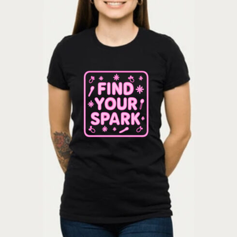 Find Your Spark Inspirational Tshirt Women Pink cover image.