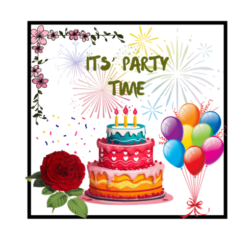 Its' party time logo design cover image.