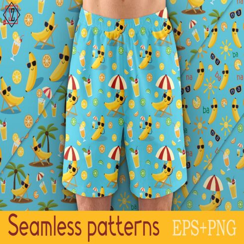 Seamless patterns with cheerful Banana on holiday cover image.