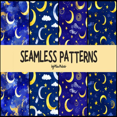 Celestial Night Sky Moons and Stars Patterns cover image.