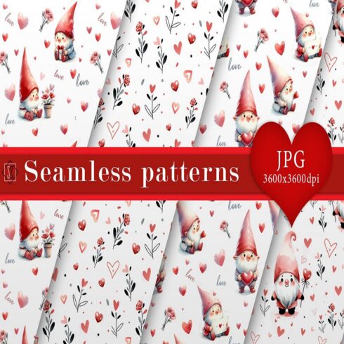 Seamless patterns_Gnome for Valentine's Day cover image.