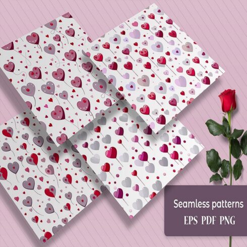 Seamless patterns with hearts Digital paper cover image.