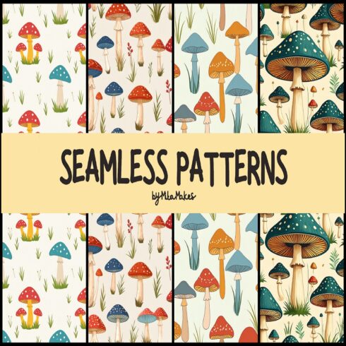 Whimsical Watercolor Toadstool and Mushroom Patterns cover image.