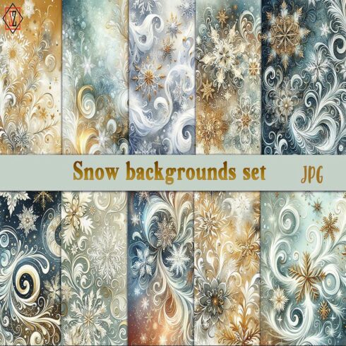 Set of digital snow backgrounds cover image.