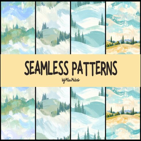 Pastel Painted Countryside Landscape Seamless Patterns cover image.