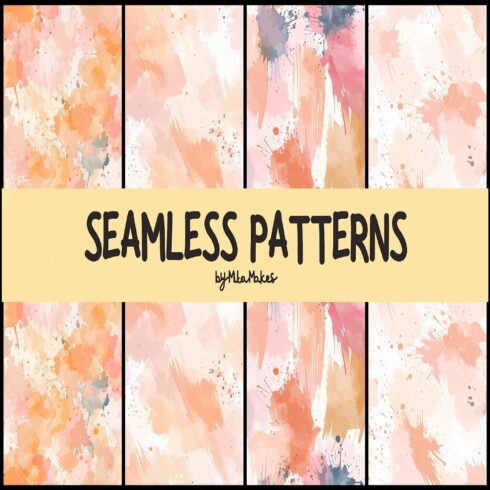 Peach Watercolor Paint Splash Seamless Pattern cover image.