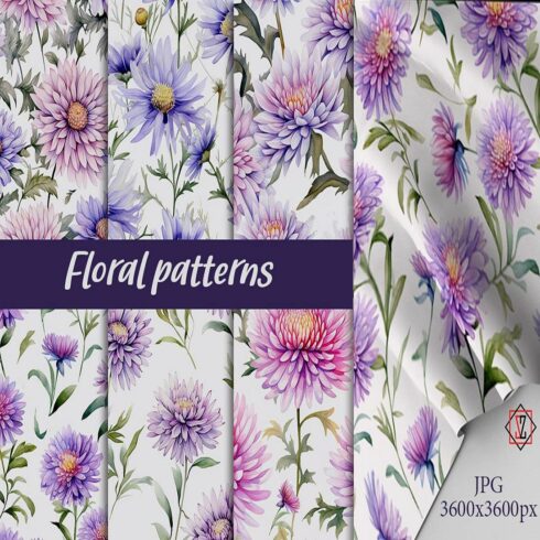 Set of floral seamless patterns cover image.