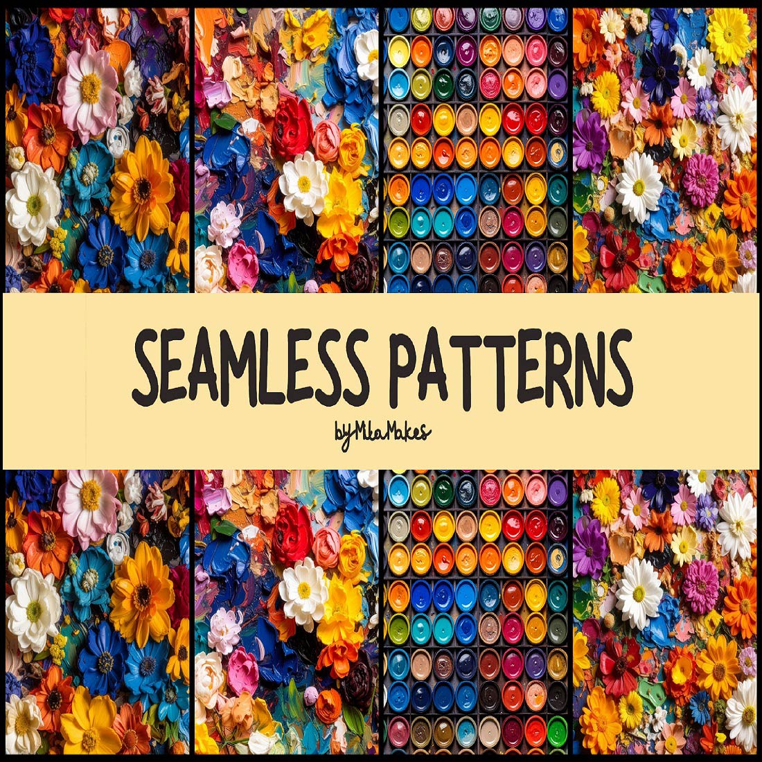 Vibrant Painterly Floral and Color Palette Pattern - MasterBundles