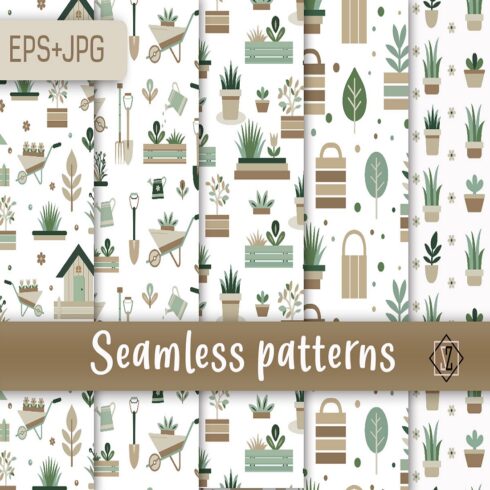 Seamless patterns Garden elements Digital paper cover image.