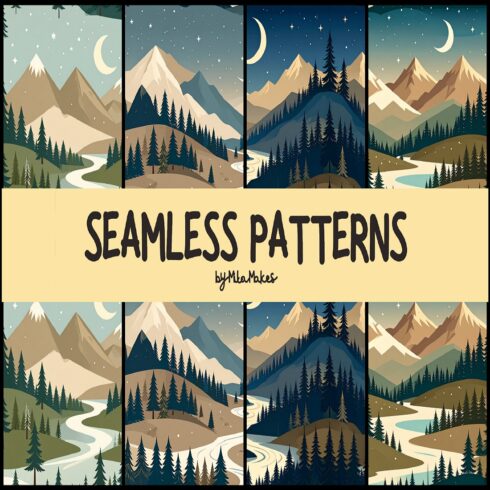 Mystic Mountain Landscape Night Seamless Pattern cover image.