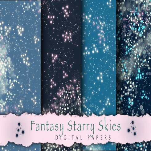 Nighttime Starry Skies Digital Papers for Scrapbooking cover image.