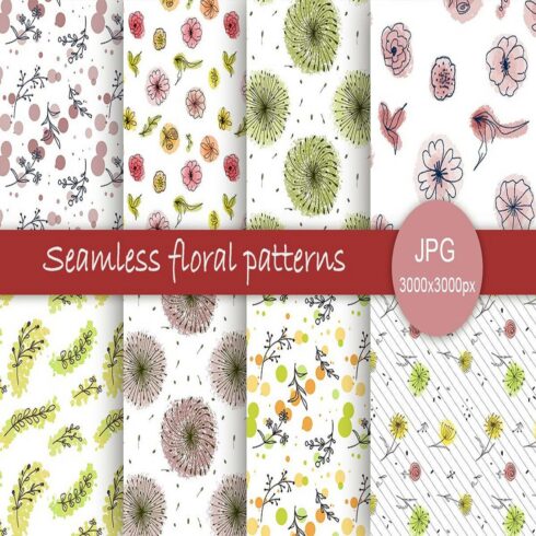 Set of floral seamless patterns cover image.