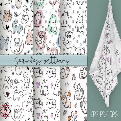 Seamless patterns with cats cover image.