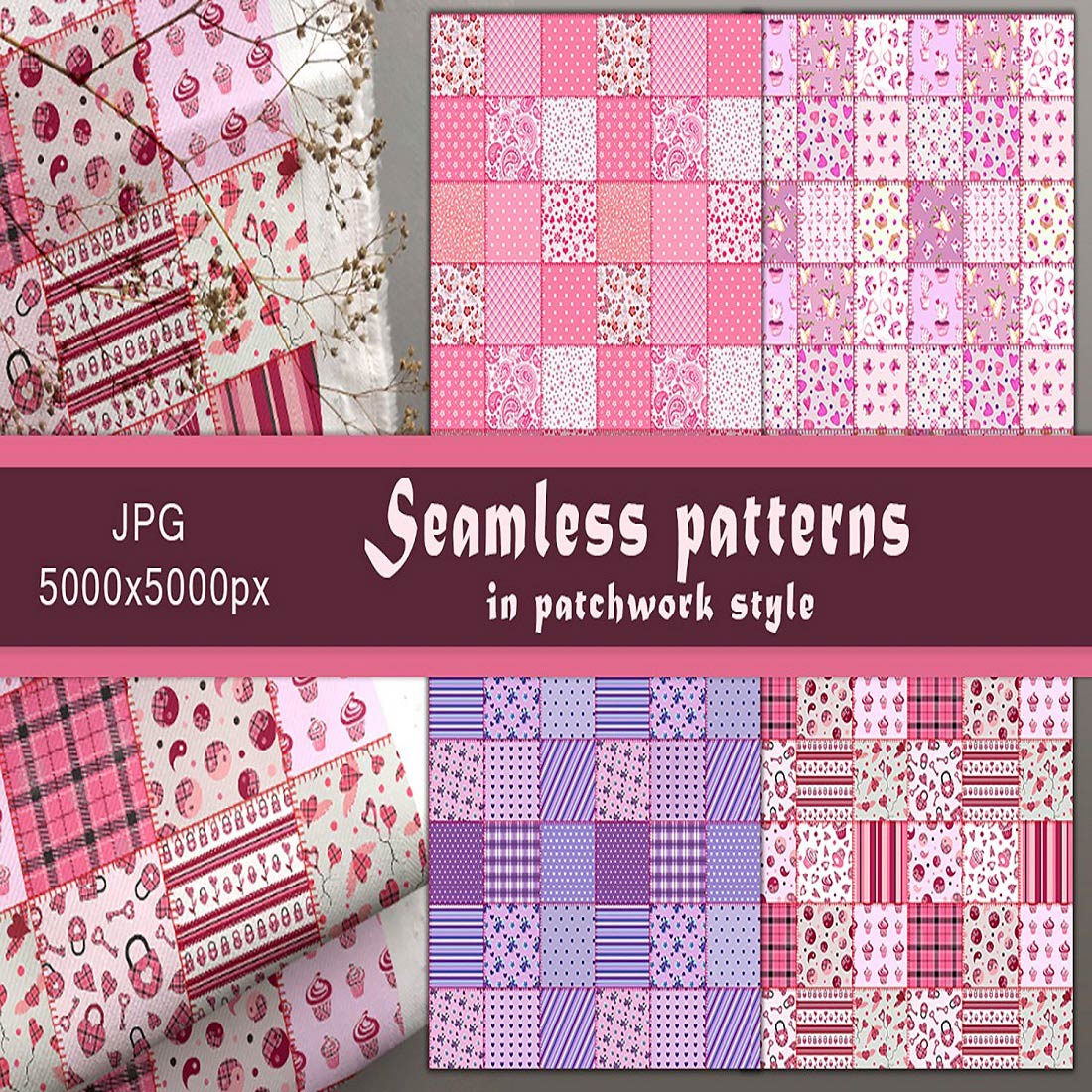 Seamless patterns in patchwork style - MasterBundles