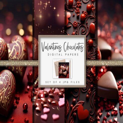 Valentines Chocolate Hearts Digital Paper Backgrounds cover image.