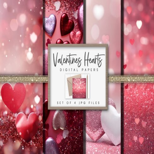 Valentines Hearts Digital Papers cover image.