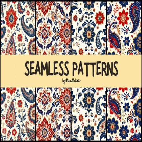 Red and Blue Paisley Floral Seamless Pattern cover image.
