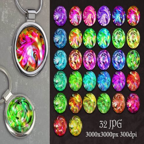 Round liquid backgrounds for keyrings, earrings, jewelry cover image.