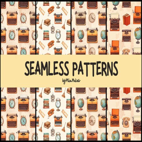 Vintage Office Supplies Watercolor Seamless Pattern cover image.