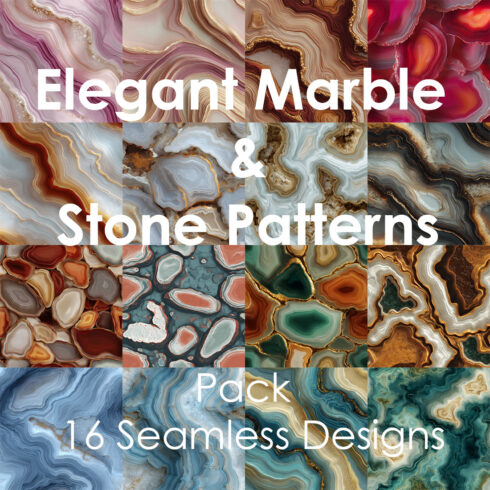 Elegant Marble & Stone Patterns Pack – 16 Seamless Designs Luxury textures cover image.