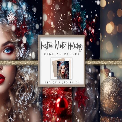 Christmas Winter Holiday Digital Paper Backgrounds cover image.