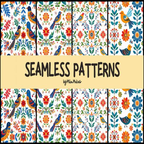 Folk Art Birds and Floral Seamless Pattern cover image.