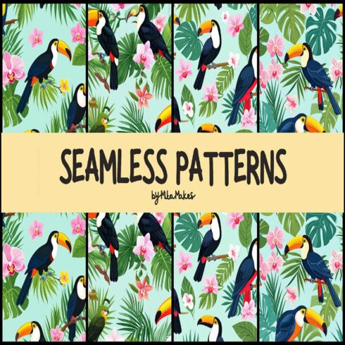 Tropical Toucan Jungle Watercolor Seamless Pattern cover image.
