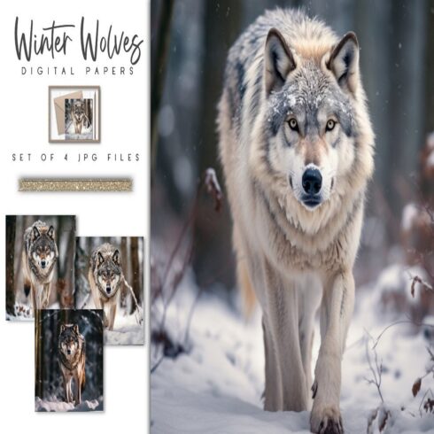 Winter Wolves in Forest Nature Themed Digital Papers cover image.