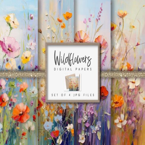 Colorful Wildflowers Digital Papers, Spring Summer cover image.