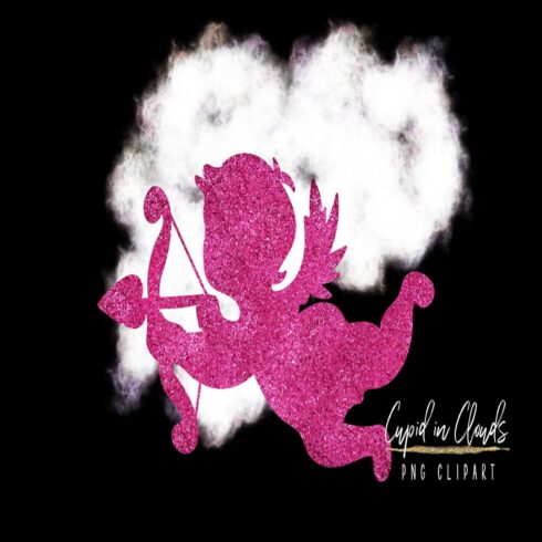 Pink Valentines Cupid in the Clouds Clipart cover image.