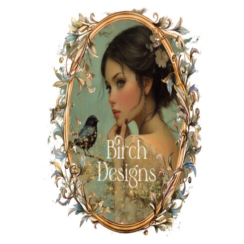 Vintage Lady and Bird PNG Junk Journal Scrapbooking Design cover image.