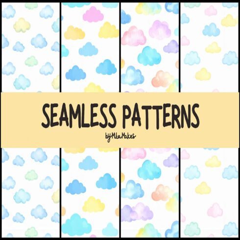 Pastel Watercolor Clouds Seamless Pattern cover image.